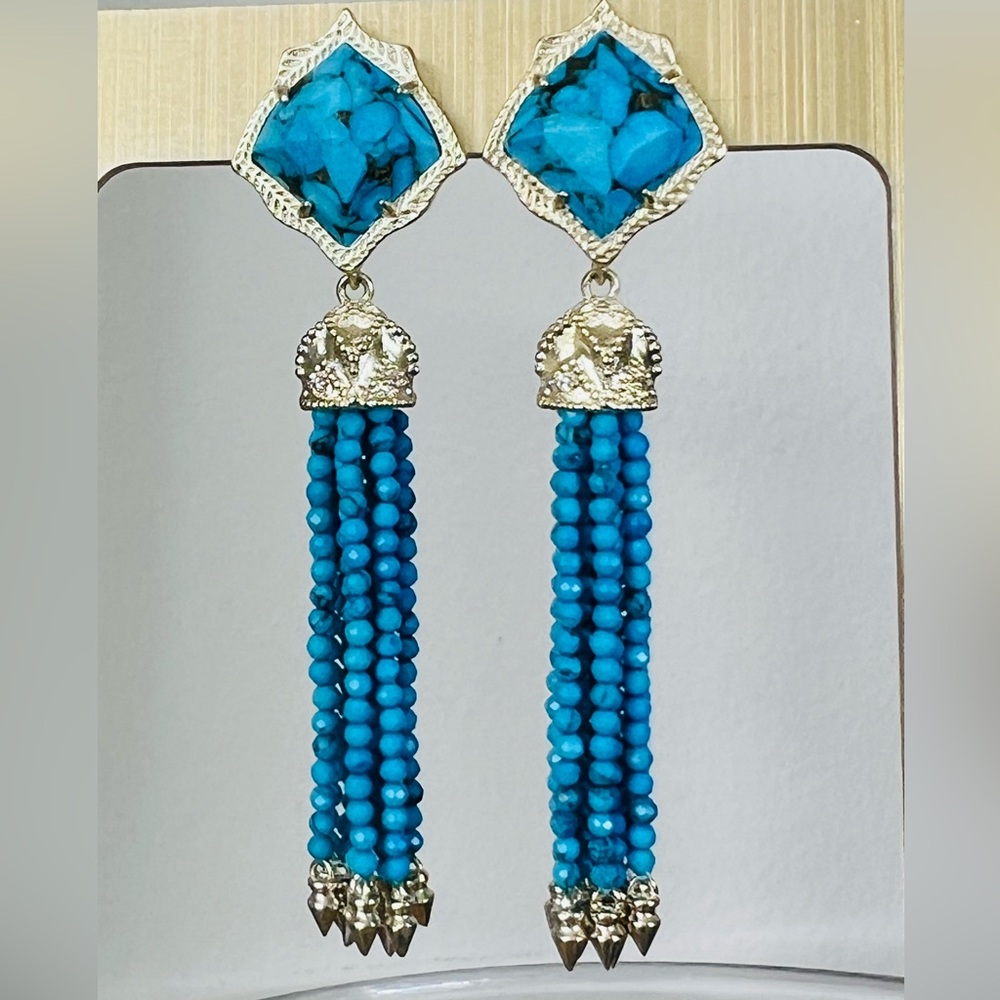 Kendra Scott Misha Earrings in Bronze Veined Turquoise Colored Magnesite